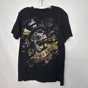 Miami Ink Mens Skull Top Hat Roses Graphic T-Shirt Black Short Sleeve Tee Tattoo